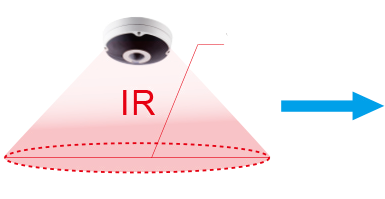 دامنه ی IR تا 98.5 فیت ﴿30 متر﴾  این دوربین دارای پوشش دهی گسترده IR تا سقف 98.5 فیت (30 متر)